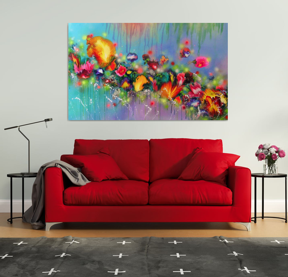 "Fairy Flowers" VERY LARGE Floral Painting