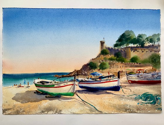 Boats on the beach in Tossa del Mar, Spain