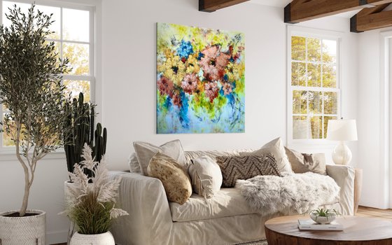 "Floral Dream" from "Colours of Summer" collection, XXL abstract flower painting