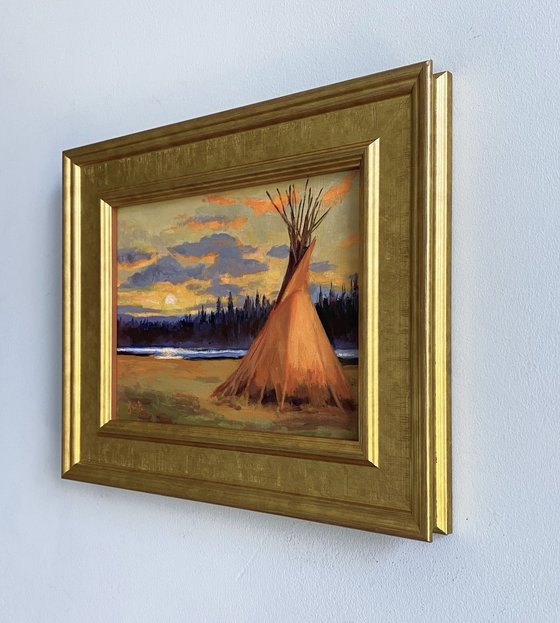 Tepee at Sunset, Americana evening landscape.