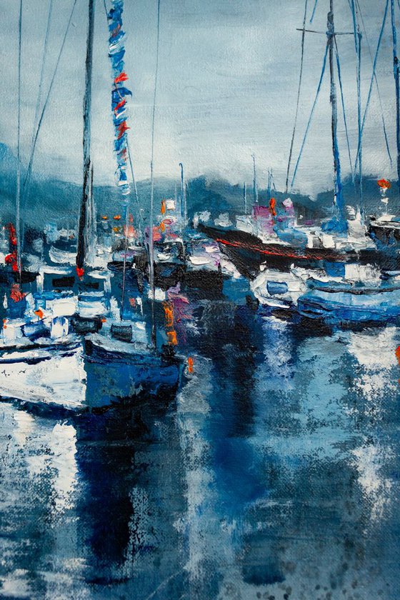 "Yachts in the harbor" ships, seascape ,sailboats