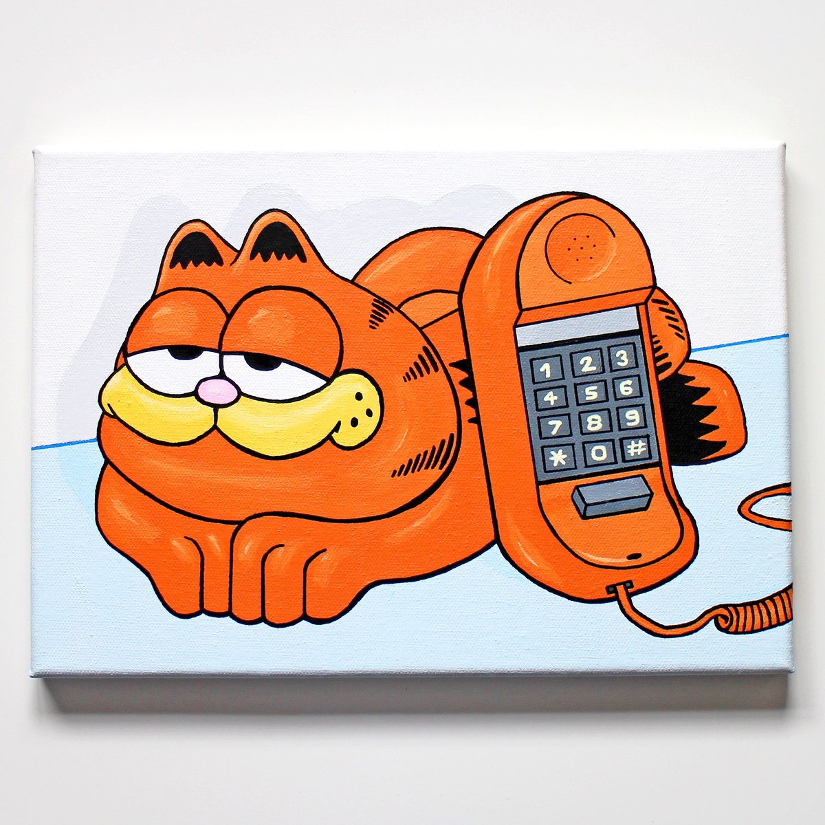 Urban And Pop Still Life Acrylic Painting By Ian Viggars, 12 X 8, Garfield Telephone, Original Artwork