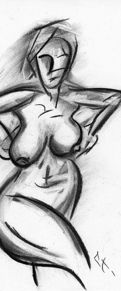 EXPRESSIVE NUDE SKETCH study, charcoal drawing by Lionel Le Jeune