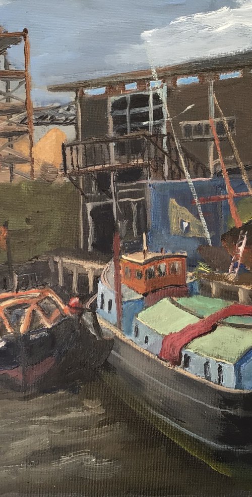 Dutch barge at Greenwich, London. Oil painting by Julian Lovegrove Art