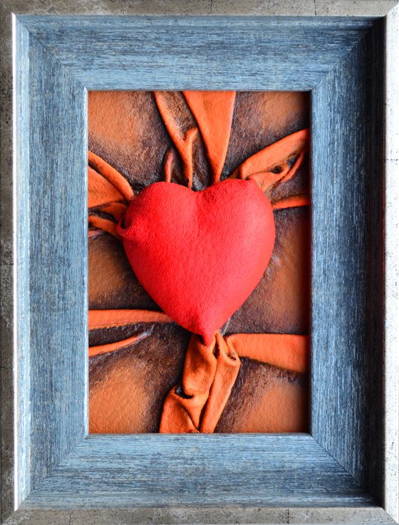 Lovers Heart 21 - Original Framed Leather Sculpture Painting Perfect for Gift