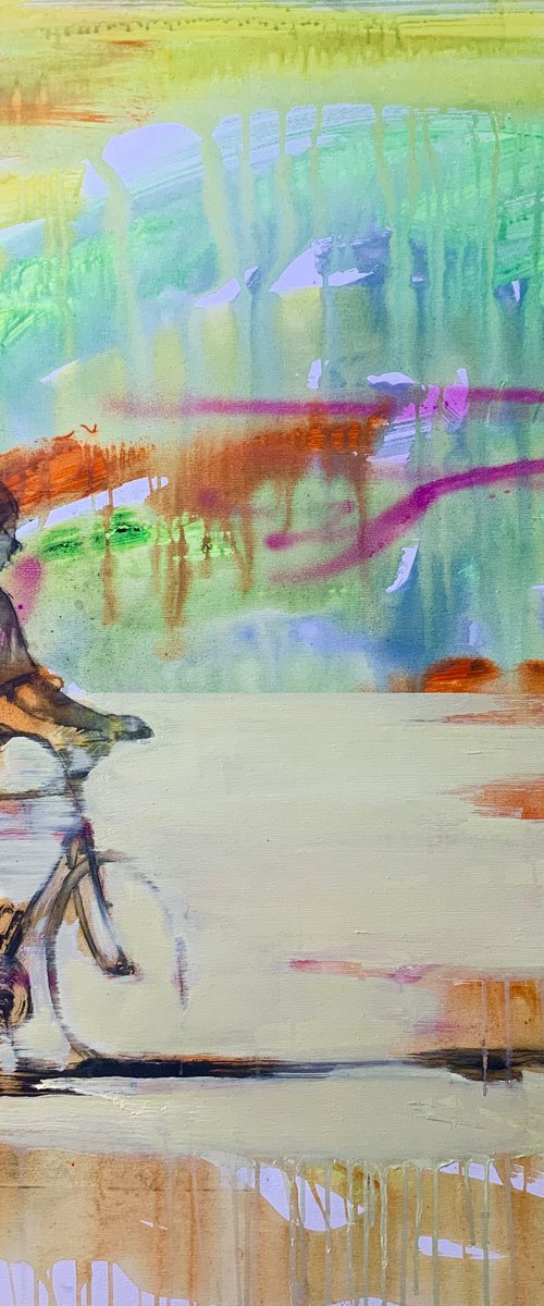 Big bright painting - "Bright day" - Pop Art - Street Art - Bike - Cyclist - Summer by Yaroslav Yasenev