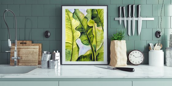 Green leaves - original tropical watercolor