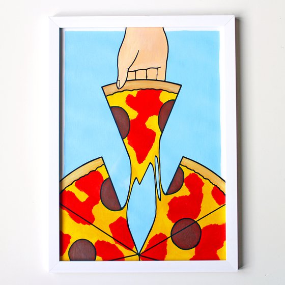 Pizza First Slice - Pop Art Painting On A3 Paper (Unframed)