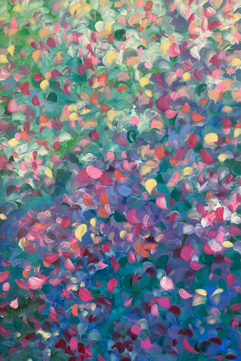 Organic Botanical Acrylic Painting By Katherine Spiller, 25 X 37", Petal By Petal, Original Artwork