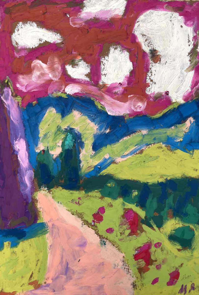 Expressive Landscape Pastel Drawing By Milica Radovic, 7 X 10", August, Original Artwork