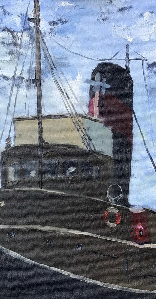 Steam Tug CERVIA An impressionist oil painting by Julian Lovegrove Art