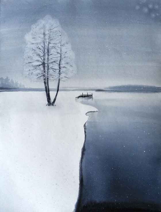 The Melancholy Of Winter – winter landscape snow snowy dusk snowfall watercolor winterscape