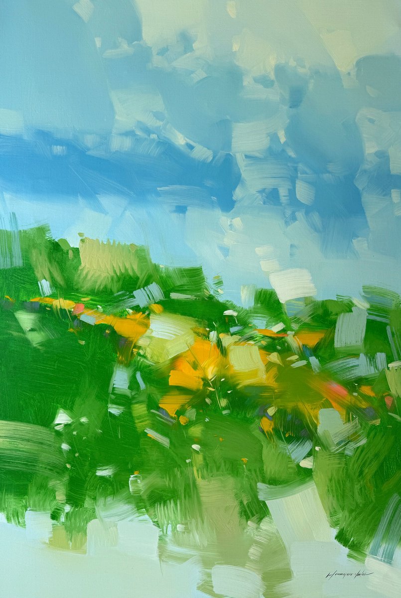 Impressionistic Landscape Oil Painting By Vahe Yeremyan, 30 X 44", Alpine View, Original Artwork