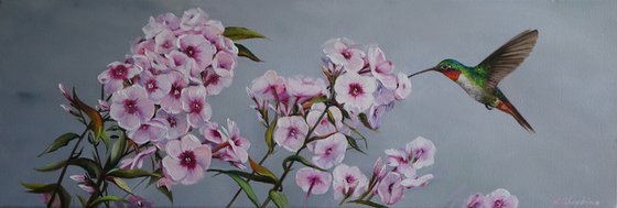 Hummingbird and Pink Flowers