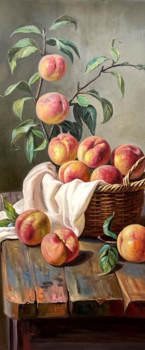 peaches in basket by Kunlong Wang
