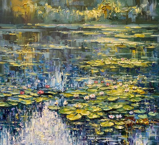 "The Waterlily Pond"original oil painting by Artem Grunyka