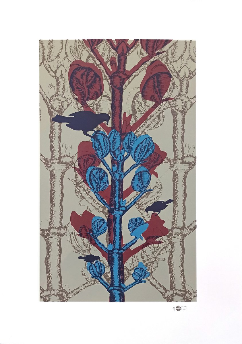 Illustrative Screenprint , Buds And Silhouettes By Mine Okur, 28 X 39, Artwork For Sale On Artfinder