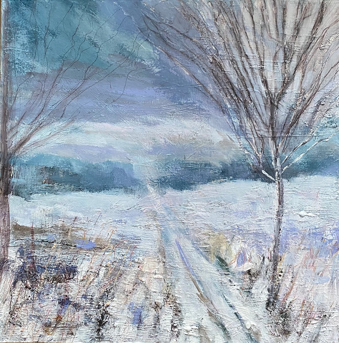 Impressionistic Landscape Acrylic Painting By Nikki Wheeler, 18 X 18", Snow Walk, Original Artwork