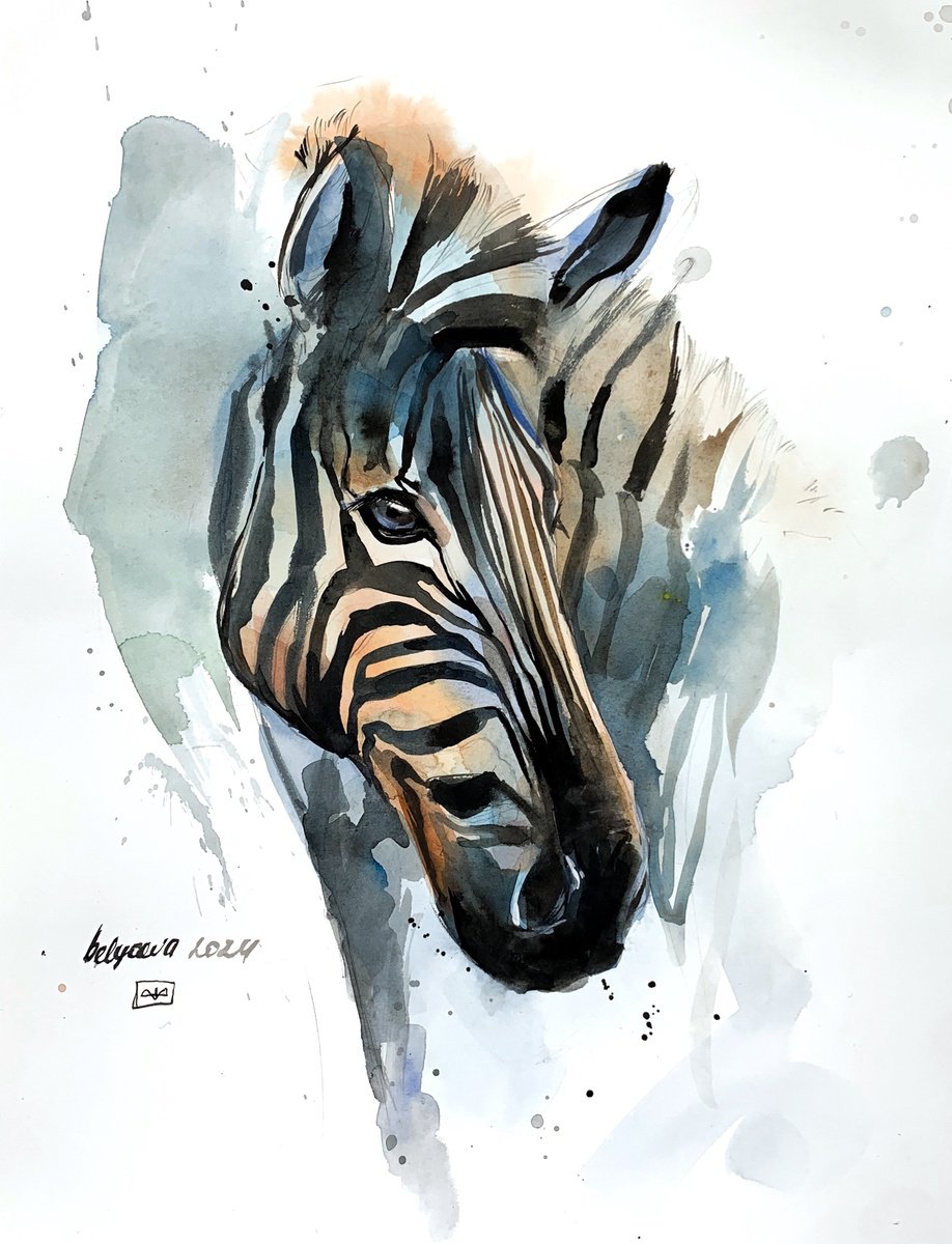 Impressionistic Animal Watercolour By Belyaeva Oleksandra, 11 X 14, Zebra, Original Artwork
