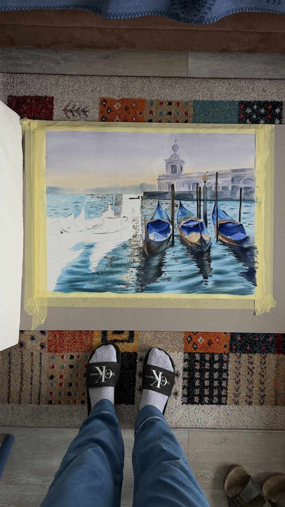 “Morning Light Over Venetian Gondolas”