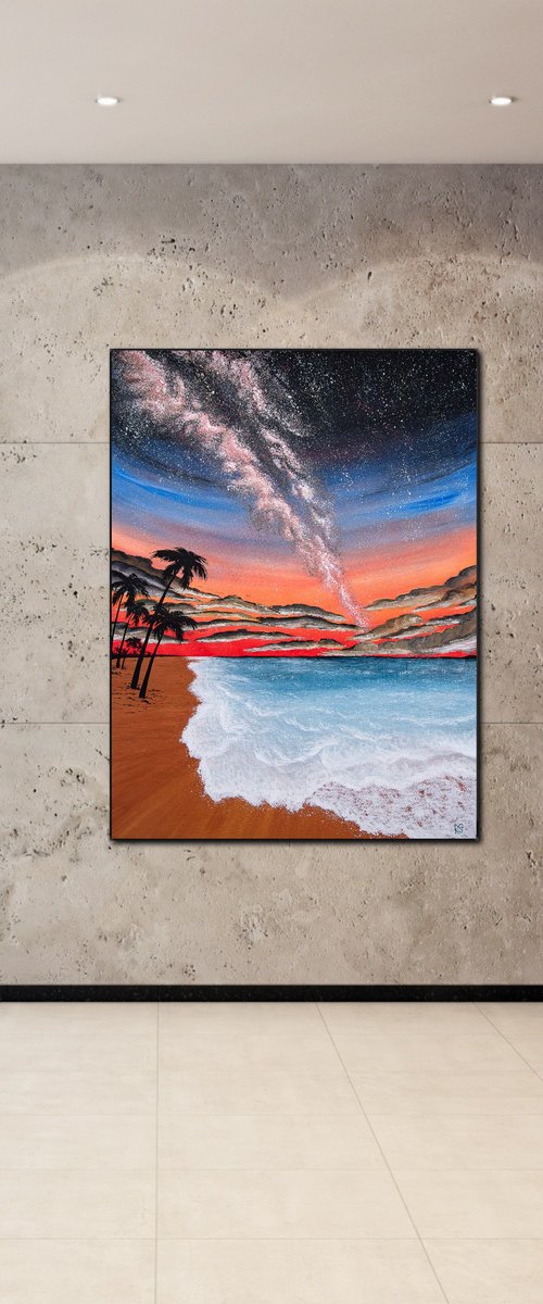 Coral sky and ocean wave by Rimma Savina