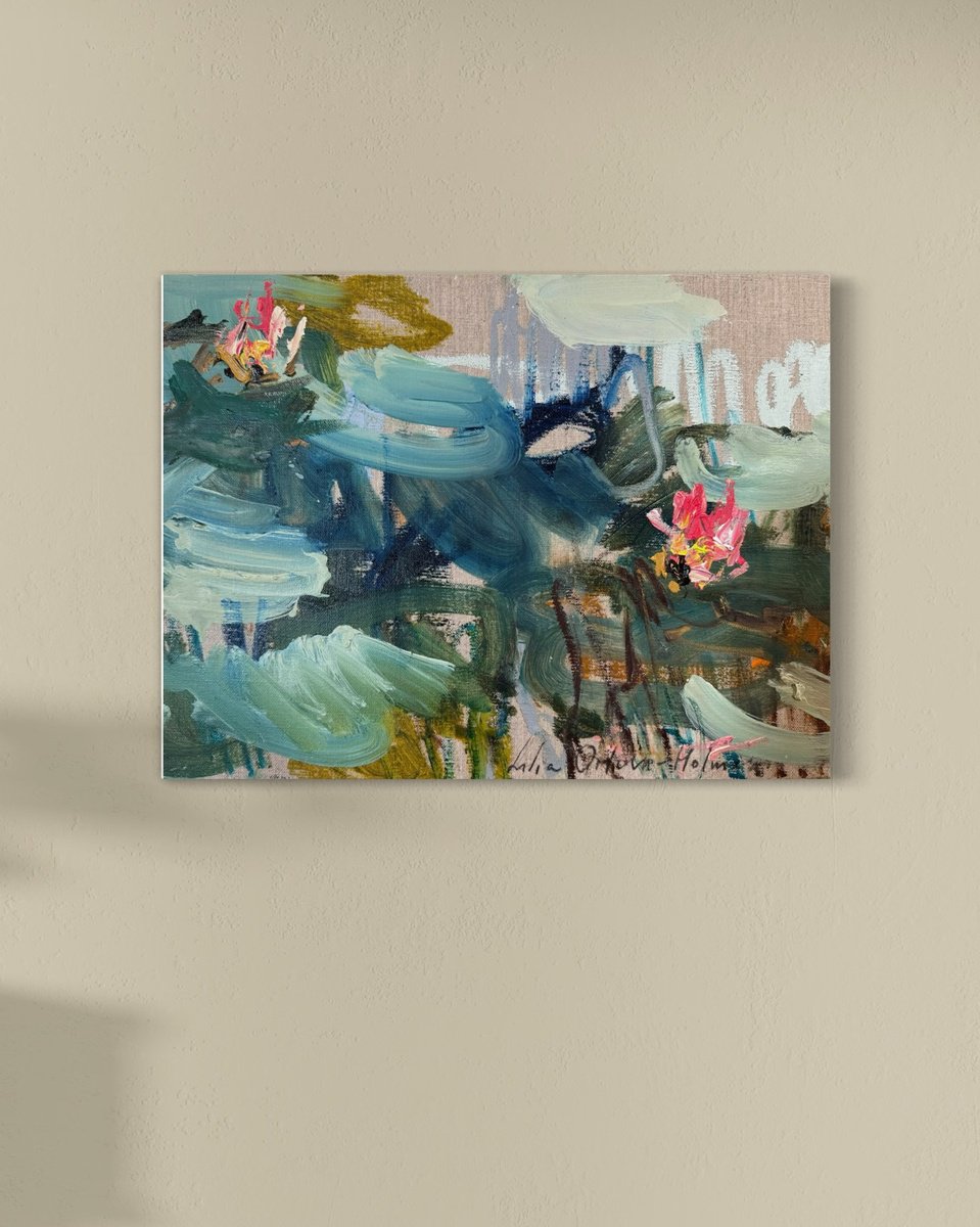 Expressive Abstract Oil Painting By Lilia Orlova-Holmes, 16 X 12", Above The Water, Original Artwork