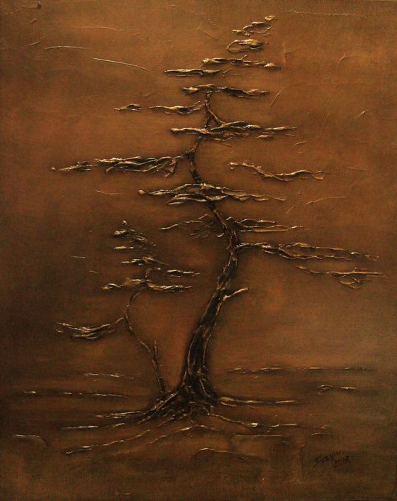 Bonsai Tree Brown and Gold