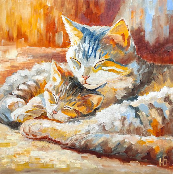 Sleeping Cat and Kitten oil painting