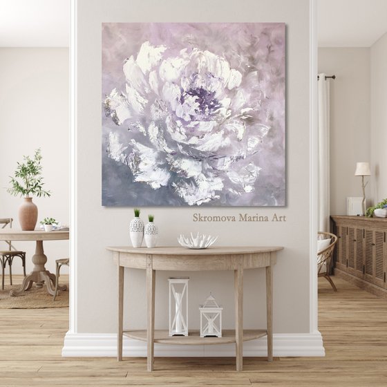 LILAC TENDERNESS - Peony. Abstraction. Floral. Shabby chic. Lilac decor. Pale flower. Macro-peony. 3d flower.