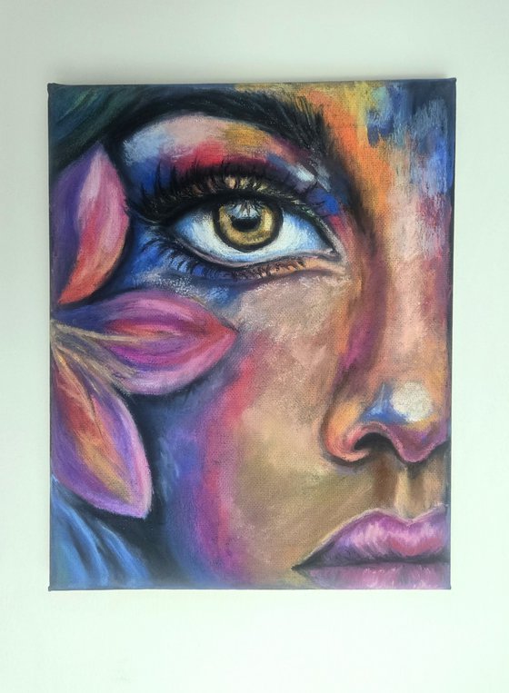 Petals of Her Gaze - Colorful Woman Portrait