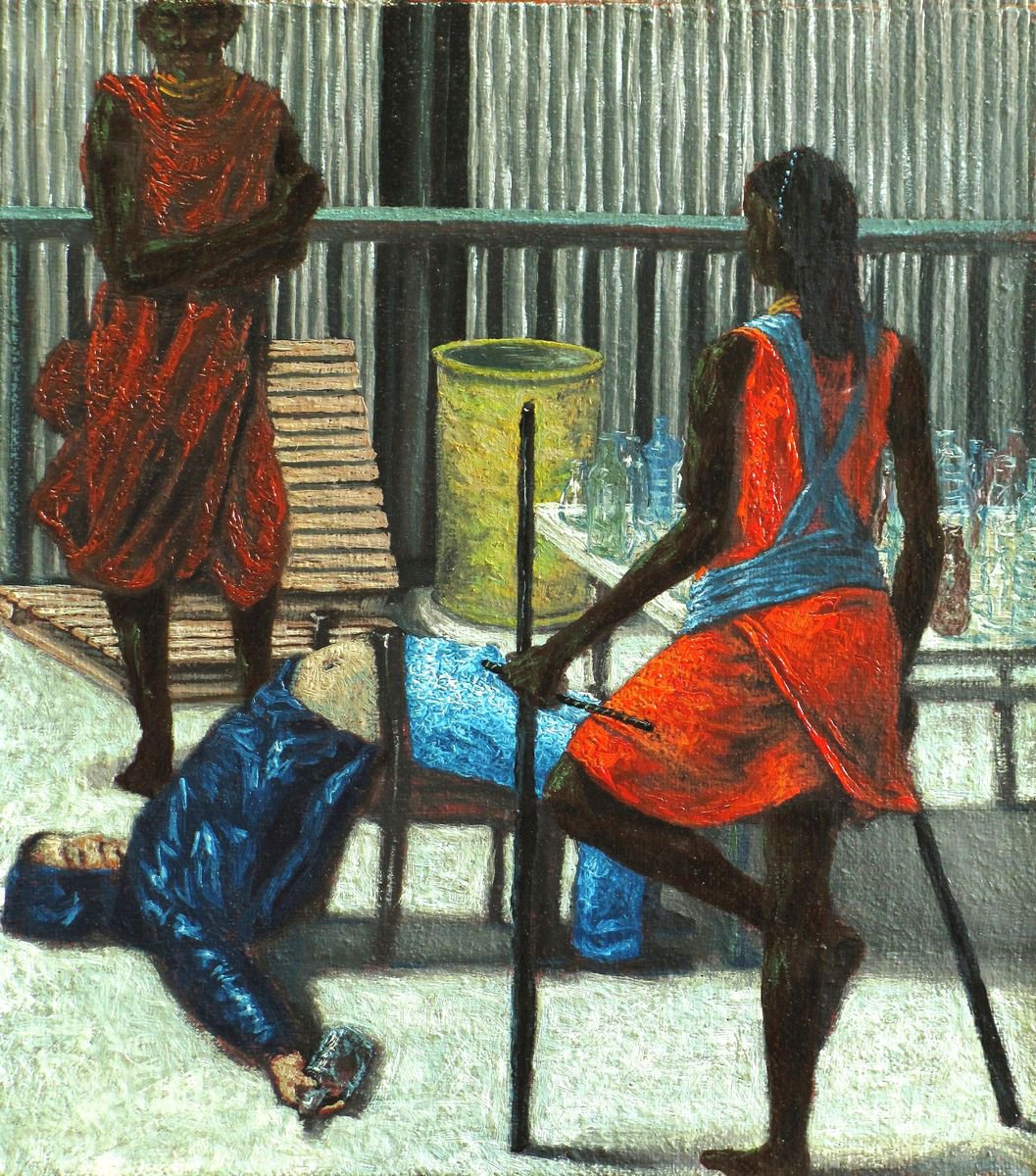 Portrait Oil Painting By Antonio Mele, 18 X 20, Sleep After Drinking., Original Artwork