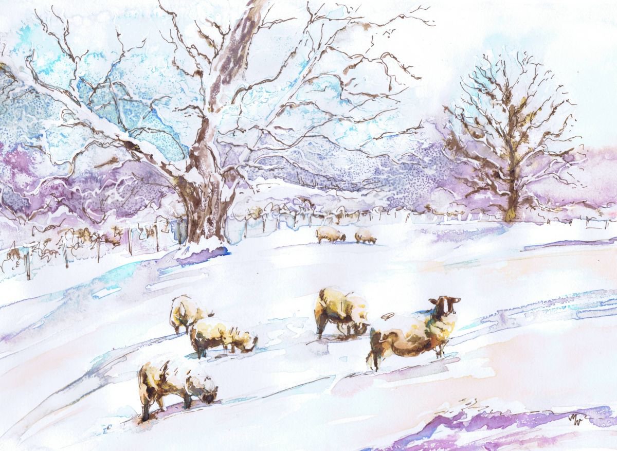 Sheep Grazing in Winter by Michele Wallington