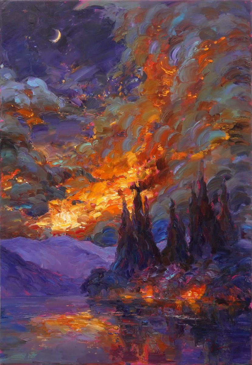 Expressive Oil Painting , Golden Current Of Time By Serhii Cherniakovskyi, 30 X 39, Artwork For Sale On Artfinder