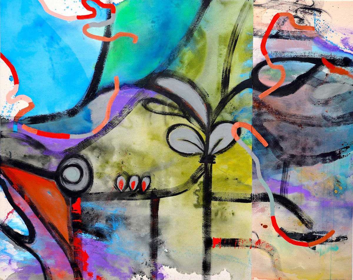 Geometric Abstract Acrylic Painting By Poovi Art, 60 X 48", I Am Back - Minimal Abstract, Original Artwork