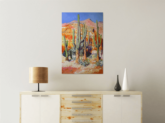 Saguaro Cactuses and Desert Rocks