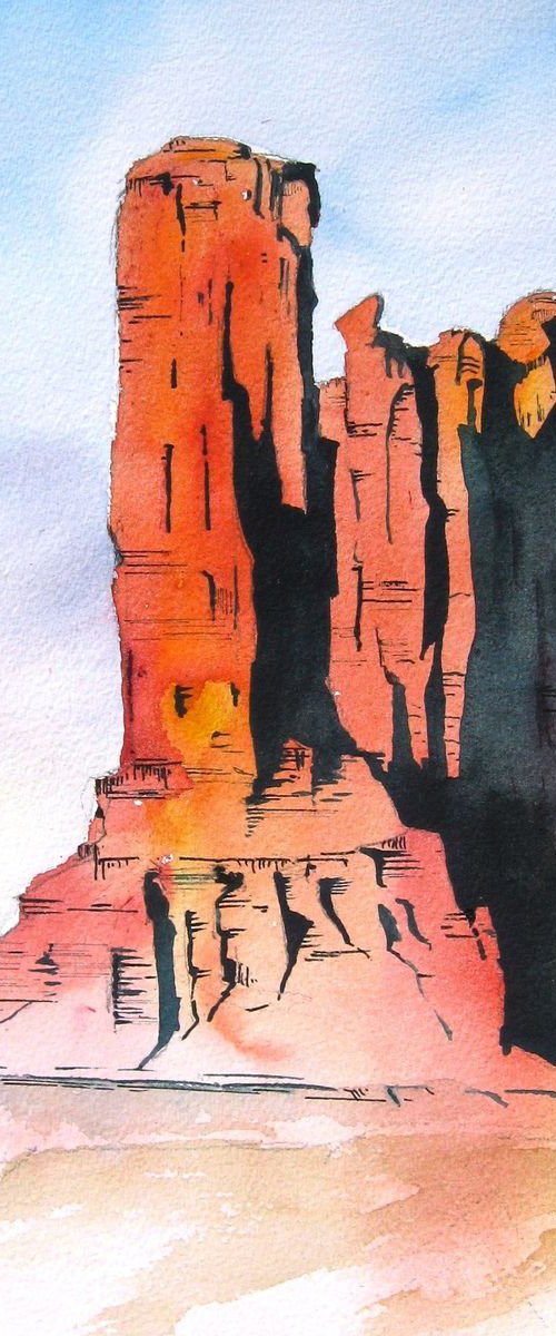 Monument Valley Butte - Original Watercolor Painting by CHARLES ASH