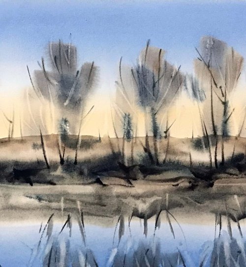 Blue river.  one of a kind, original watercolour by Galina Poloz