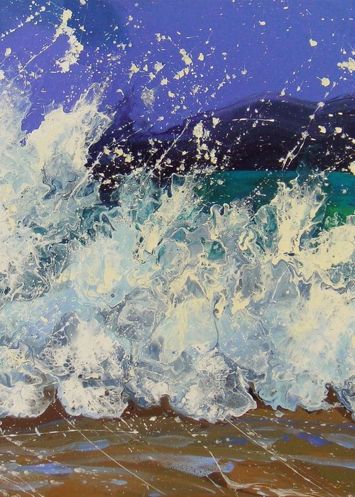 47.2” LARGE Seascape Painting “White Waves” by Irini Karpikioti