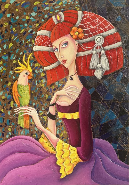 Girl with parrot by Anahit Mirijanyan