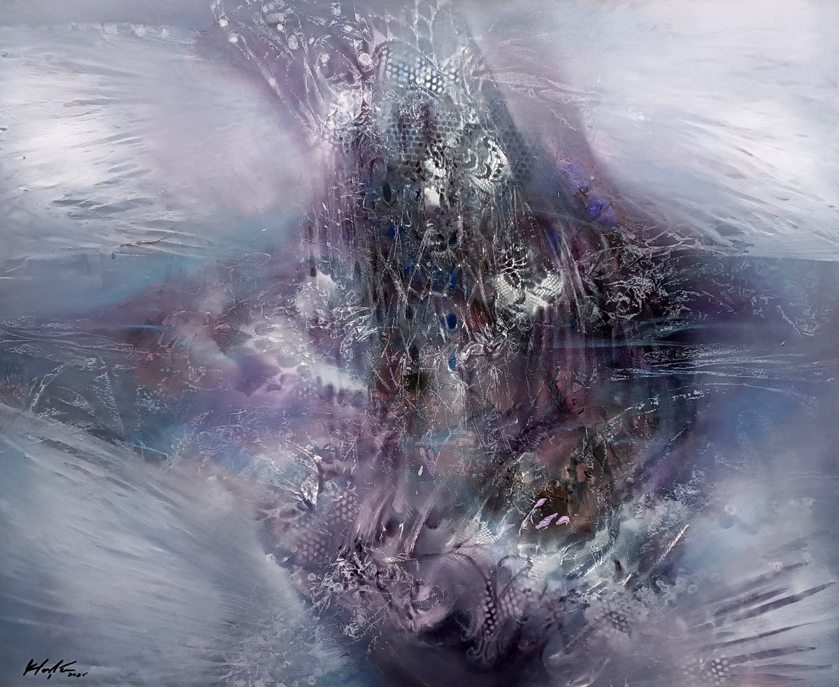 Surrealistic Landscape Acrylic Painting By Kloska Ovidiu, 49 X 41", Cathedral Of Silent Pulse, Original Artwork