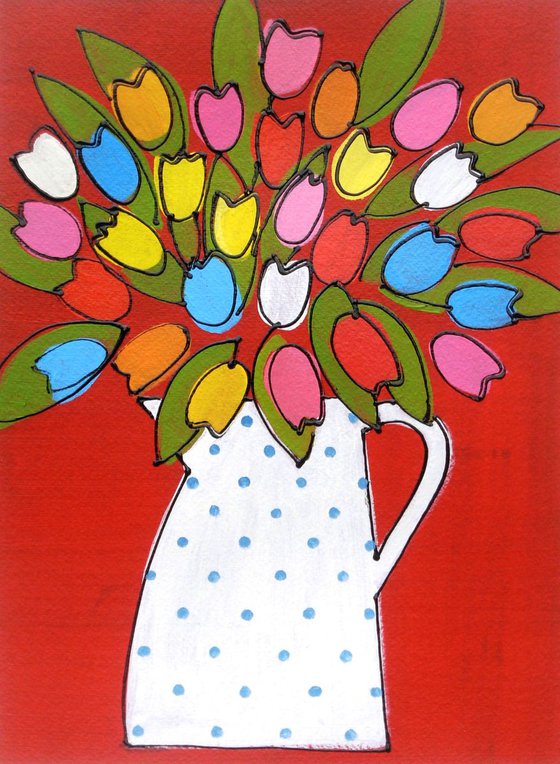 Tulips in a Polka Dot Jug II