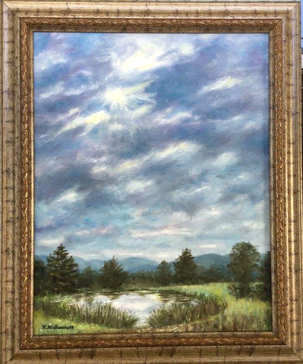 Impressionistic Landscape Oil Painting By Kathleen Mcdermott, 20 X 24", Farm Pond, Original Artwork