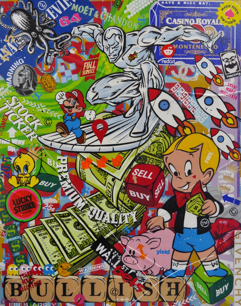 Urban And Pop Portrait Painting By Franko, 47 X 59, The Money Wave, Original Artwork