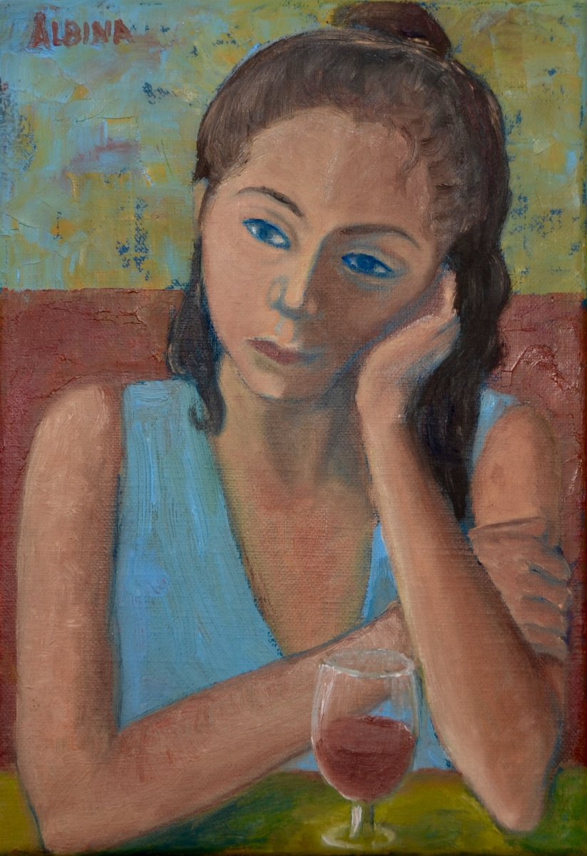 Impressionistic Portrait Oil Painting By Albina Urbanek, 7 X 11, Loneliness, Original Artwork