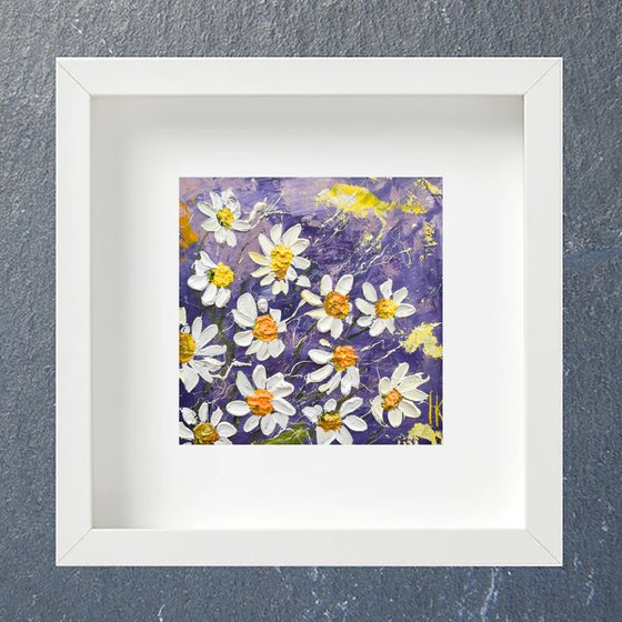 Daisy Painting Impasto Original Art Chamomile Flowers Oil Artwork Floral Wall Art 6 by 6  in