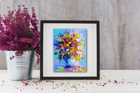 Bouquet of flowers - small painting, oil painting, flowers, postcard, bouquet, gift idea, gift, flowers oil painting