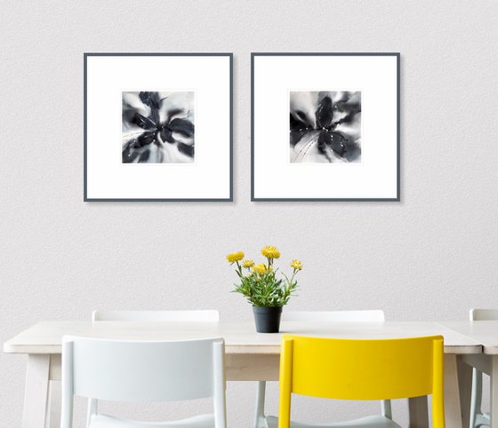 Black abstract flowers diptych