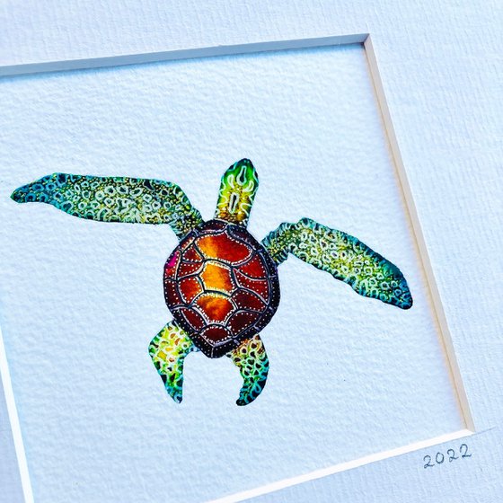 Tiny Turtle Framed Original