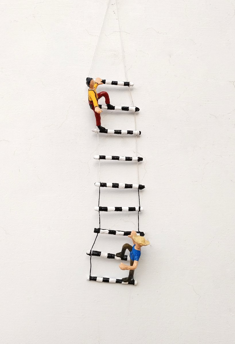 Photorealistic Abstract Sculpture By Shweta Mahajan, 4 X 16", Climbers On The Ladder, Original Artwork