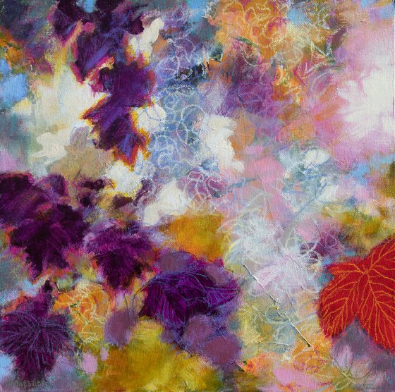 The vines of bacchus - Poetic modern vibrant floral abstract in violet pink orange red Foliage nature plants